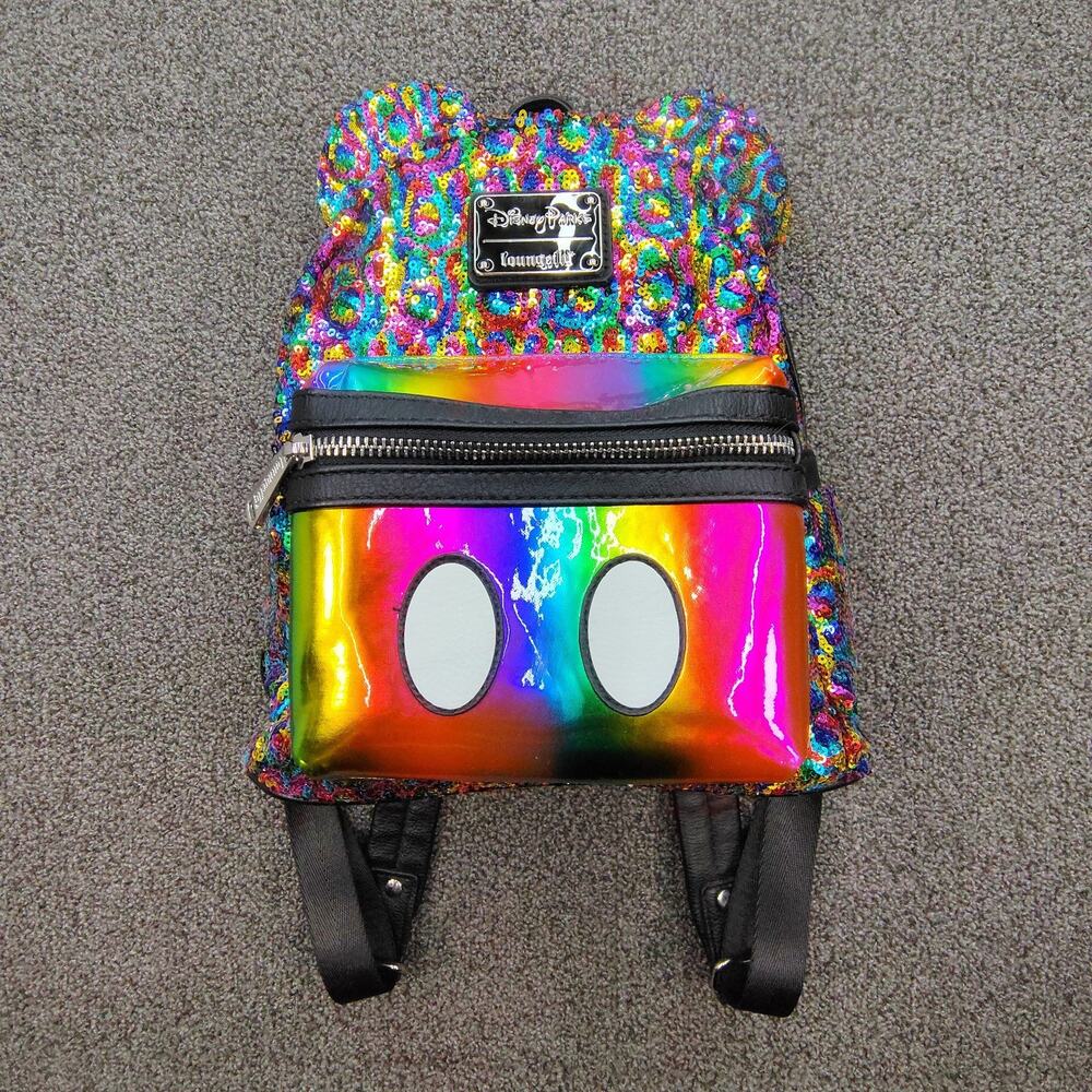 Disney Parks Rainbow Sequins Loungefly Mickey Ears Mini Backpack